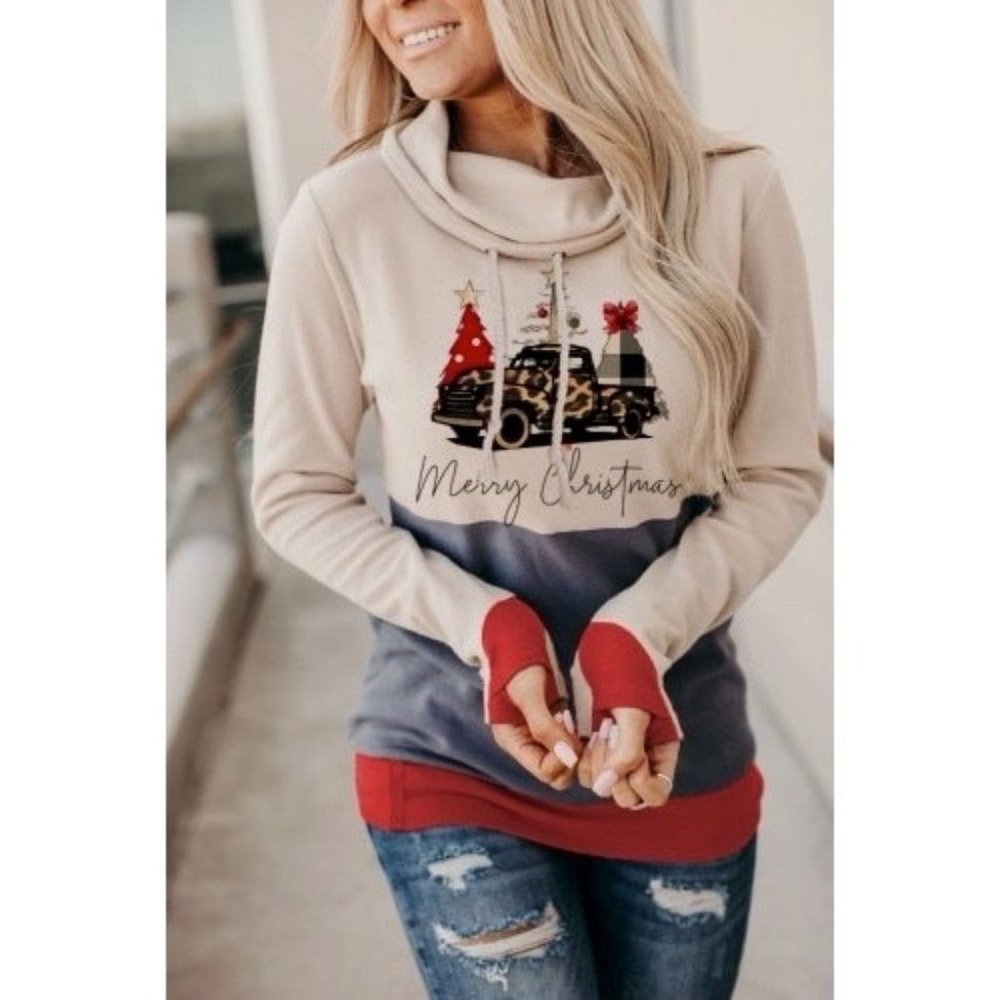 Christmas Tree with Truck Sweatshirt Thumbholes